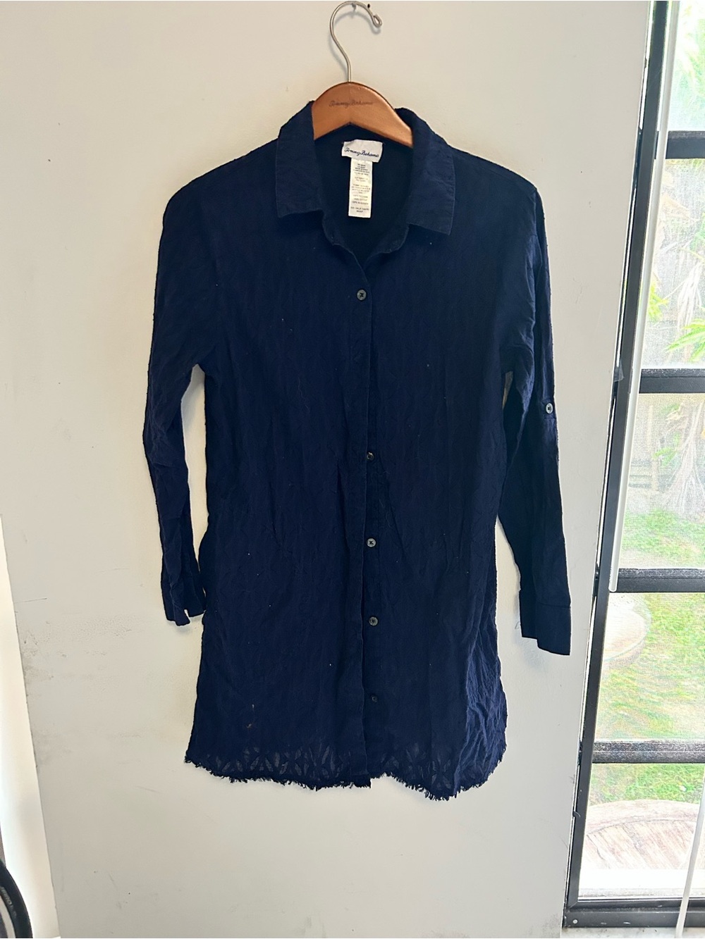 Tommy Bahama Navy Long-Sleeve Button-Down coverup dress